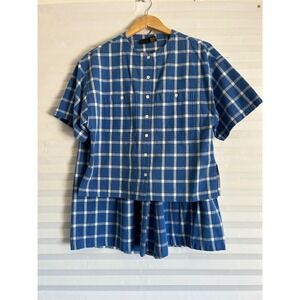 Vintage Liz Sport Plaid 2 Piece Set Button Down Shirt Pleated Skirt Womens M/10